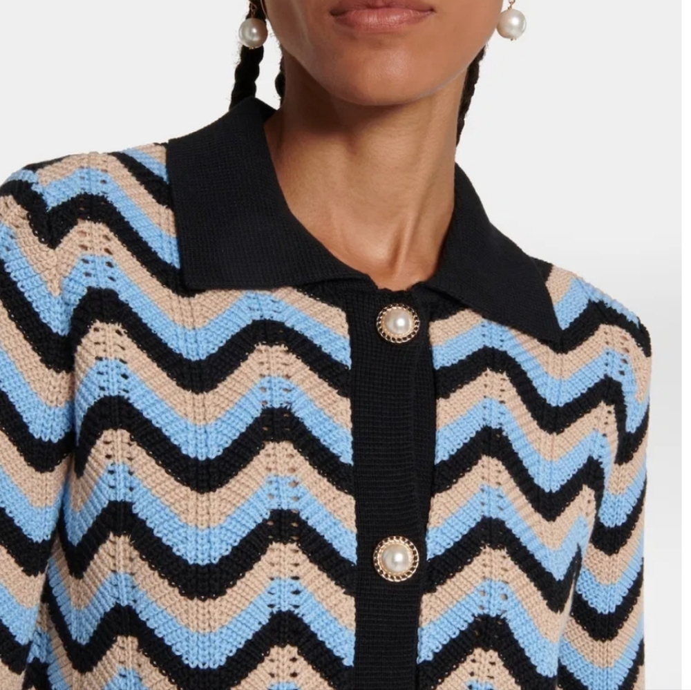 REBECCA VALLANCE Chatou Jacket Cotton Knit Cardigan Sweater Medium - Picture 3 of 14